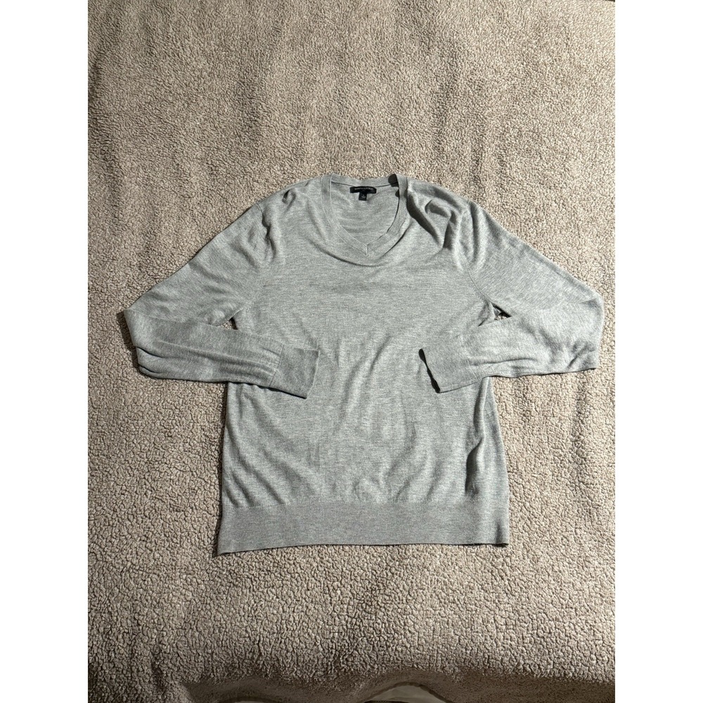 Banana Republic Factory Mens Large Gray V Neck Sweater Cotton Polyester